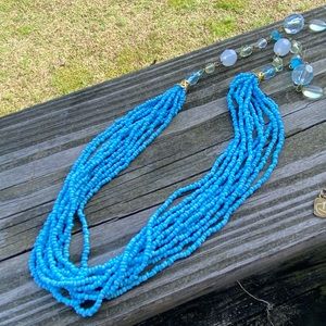 You and I blue multi bead necklace multi-strand long beaded